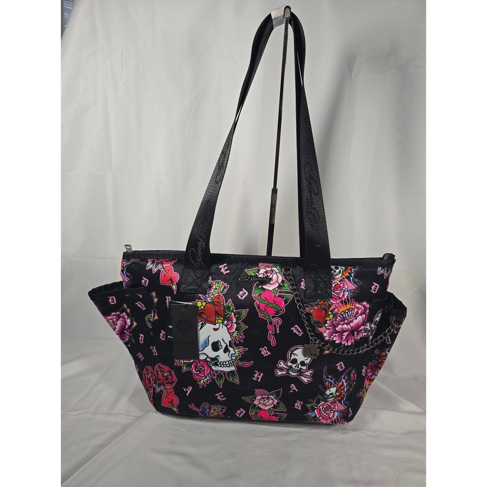 Ed Hardy‎ Women tote Black Tattoo Print Skull Rose Bag Lunch Insultated nwt